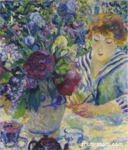 Woman with a vase of flowers