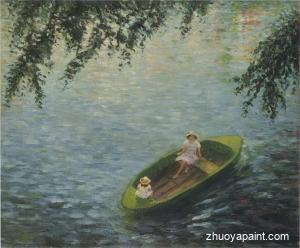 Young girls in a boat on the Marne