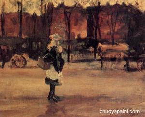 Girl in the Street, Two Coaches in the Background