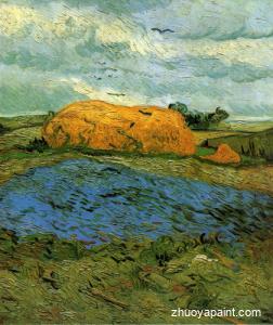 Haystacks under a Rainy Sky