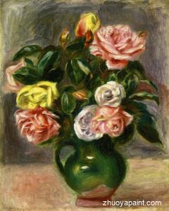 Bouquet of Roses in a Green Vase