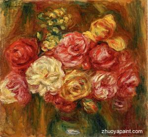 Bouquet of Roses in a Green Vase