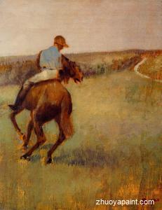 Jockey in Blue on a Chestnut Horse