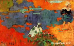 Breton Woman and Goose by the Water