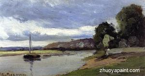 Banks of a River with Barge