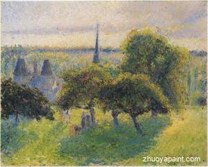 Farm and Steeple at Sunset