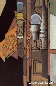 Glasses, Newspaper and Bottle of Wine