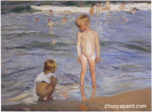 Children bathing in the afternoon sun