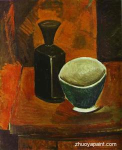 Green Bowl and Black Bottle