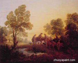 Evening Landscape - Peasants and Mounted Figures
