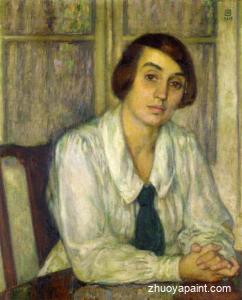 Portrait of Elizabeth van Rysselberghe, Seated, Her Hands on