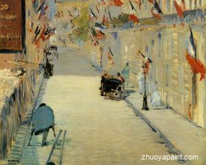 Rue Mosnier Decorated with Flags, with a Man on Crutches