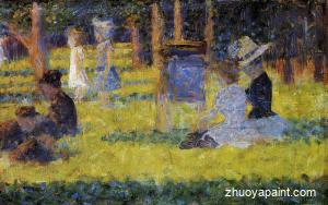 Woman Seated and Baby Carriage