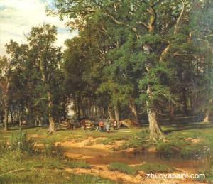 Haymaking in oak grove