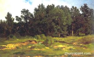 Oak grove in a muzzy day