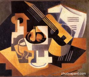 Guitar and Fruit Bowl on a Table