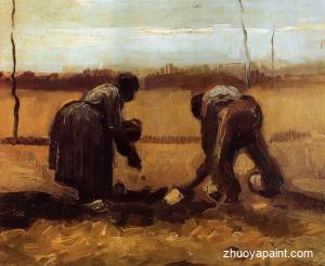 Peasant Man and Woman Planting Potatoes