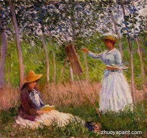 Suzanne Reading and Blanche Painting by the Marsh at Giverny