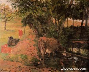 Landscape with Cows in an Orchard