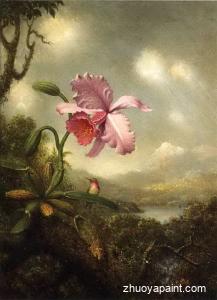 Hummingbird and Orchid-Sun Breaking Through the Clouds