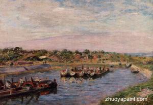 Idle Barges on the Loing Canal at Saint-Mammes