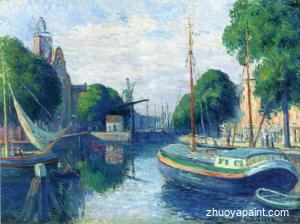 Barges on a Canal at Rotterdam