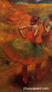 Two Dancers in Green Skirts, Landscape Scenery