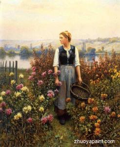 Girl with a Basket in a Garden