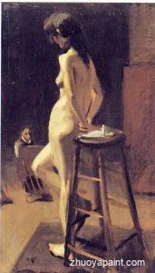 Standing Female Nude with Painter in Background