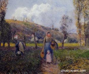 Peasant Woman and Child Harvesting the Fields, Pontoise