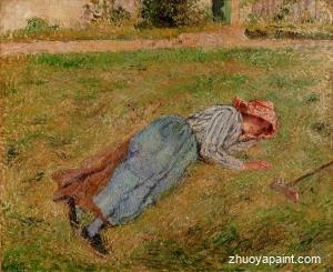 Resting, Peasant Girl Lying on the Grass, Pontoise