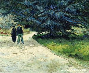 Public Garden with Couple and Blue Fir Tree-The Poet&acute;s Garde