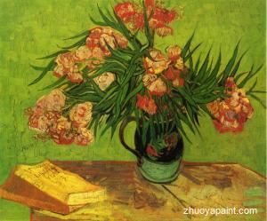Still Life-Vase with Oleanders and Books
