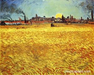 Summer Evening, Wheatfield with Setting sun