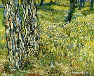 Tree Trunks in the Grass