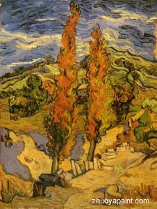 Two Poplars on a Road through the Hills