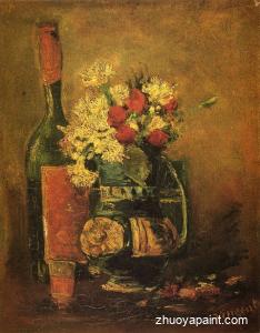 Vase with Carnations and Bottle