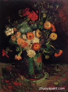 Vase with Zinnias and Geraniums