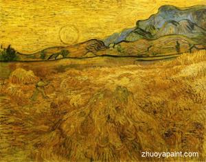 Wheat Field with Reaper and Sun