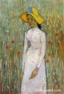 Young Girl Standing against a Background of Wheat