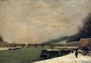 The Seine, Pont d&acute;Iena, snowing