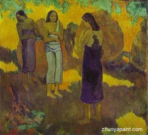 Three Tahitian Women against a Yellow Background