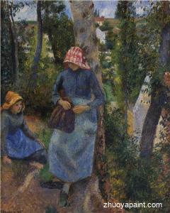 Two Young Peasants Chatting under the Trees