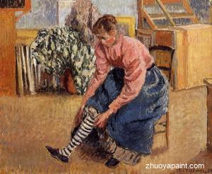 Woman Putting on Her Stockings