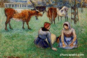 Seated Peasants Watching Cows