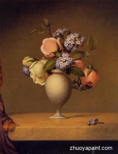 Roses and Heliotrope in a Vase on a Marble Tabletop