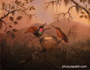 Two Hummingbirds at a Nest