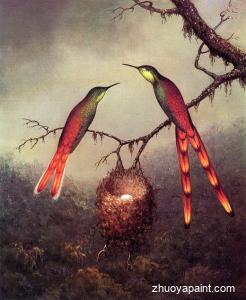 Two Hummingbirds Garding an Egg