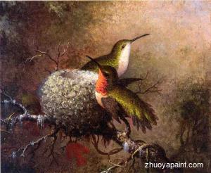 Two Ruby Throats by their Nest