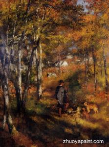 The Painter Jules Le Coeur Walking His Dogs in the Forest 